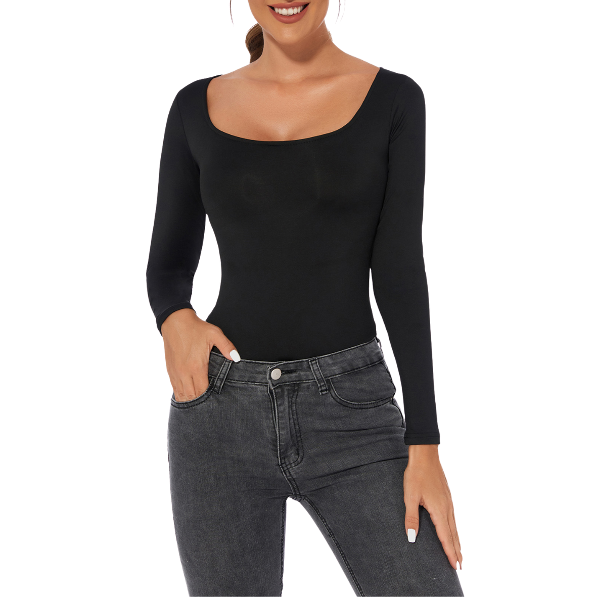 Square Neck Long Sleeve Shaping Bodysuit
