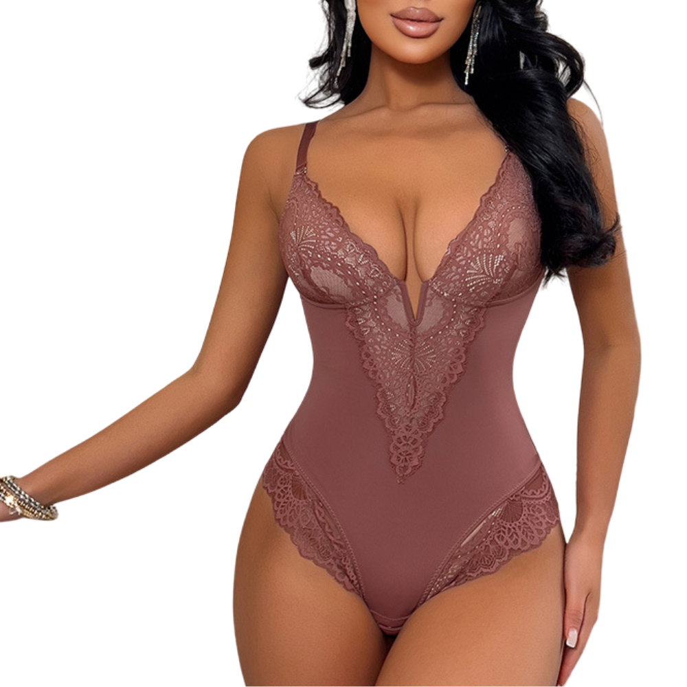 Deep V Lace Body Shaper Bodysuit