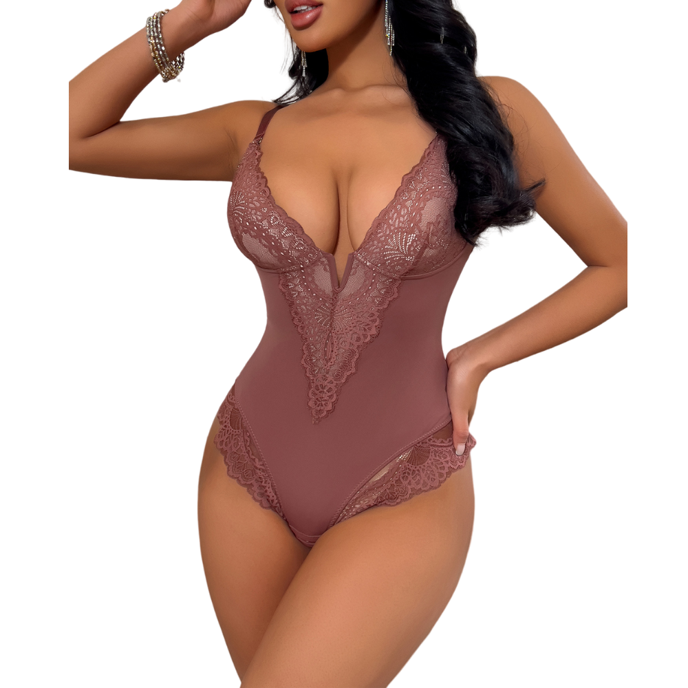 Deep V Lace Body Shaper Bodysuit