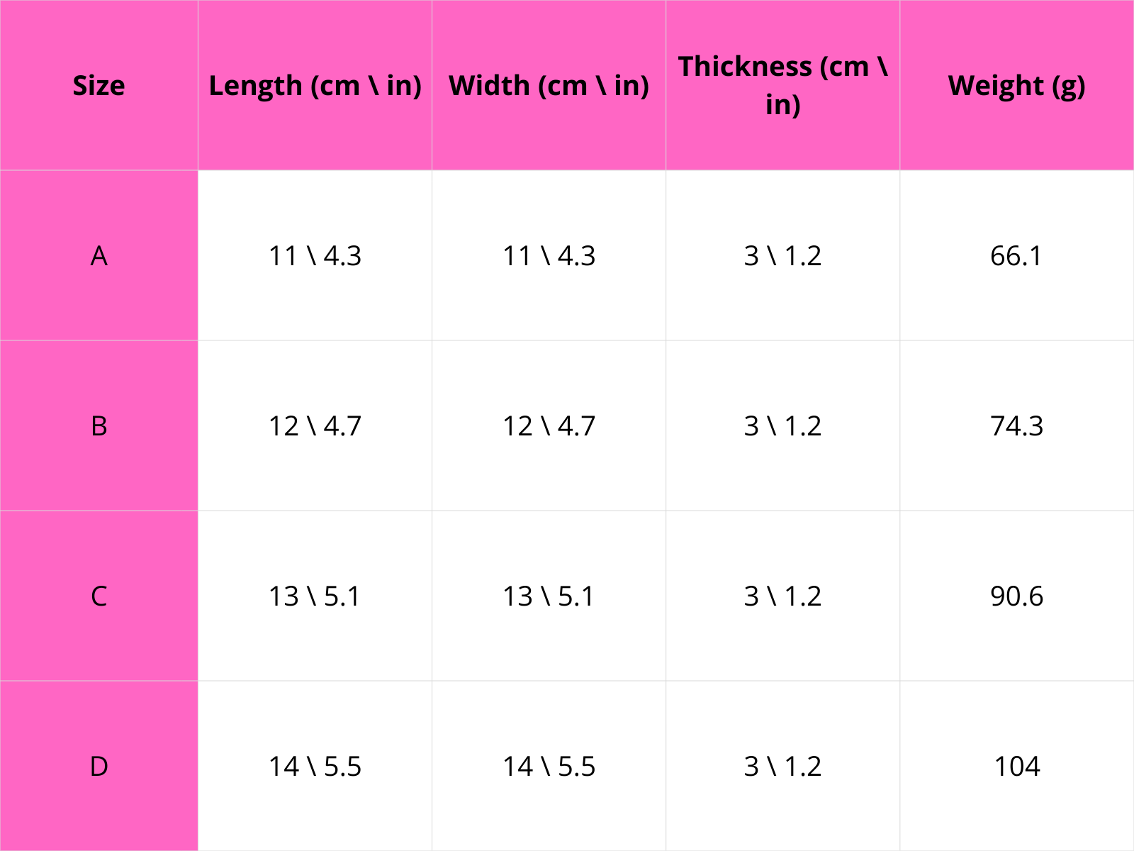 Size chart