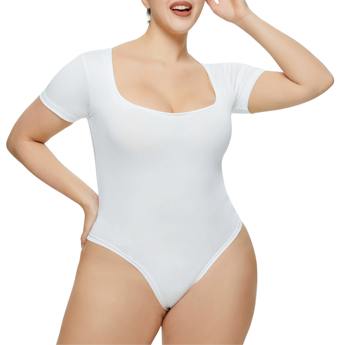 Square Neck Short Sleeve Shaping Bodysuit