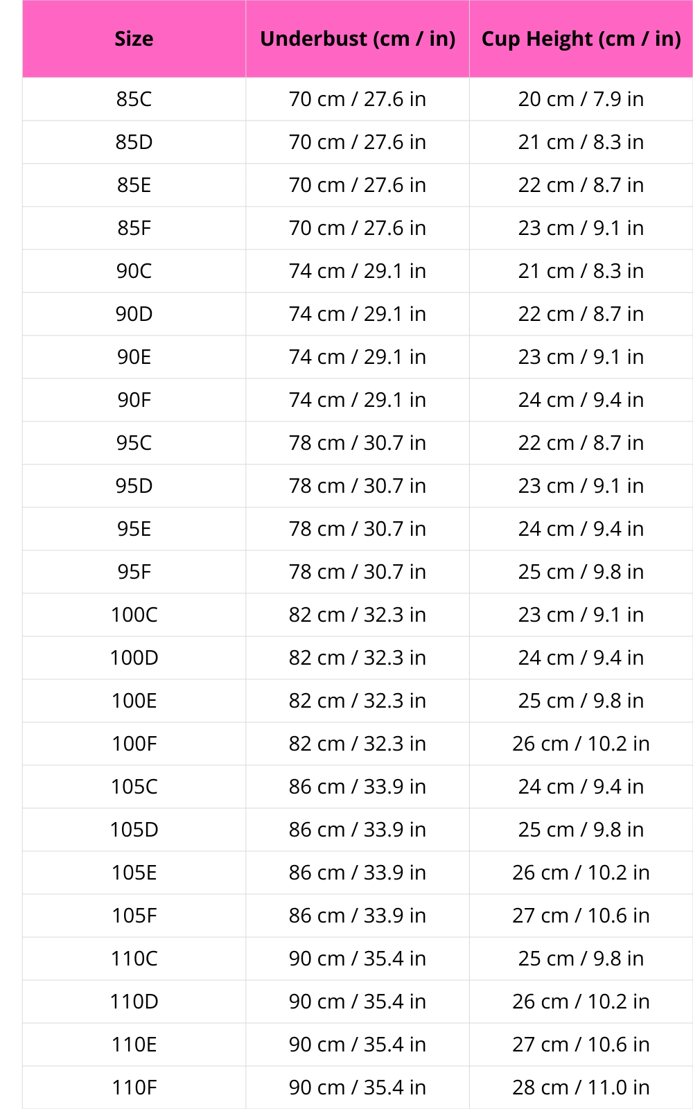 Size chart