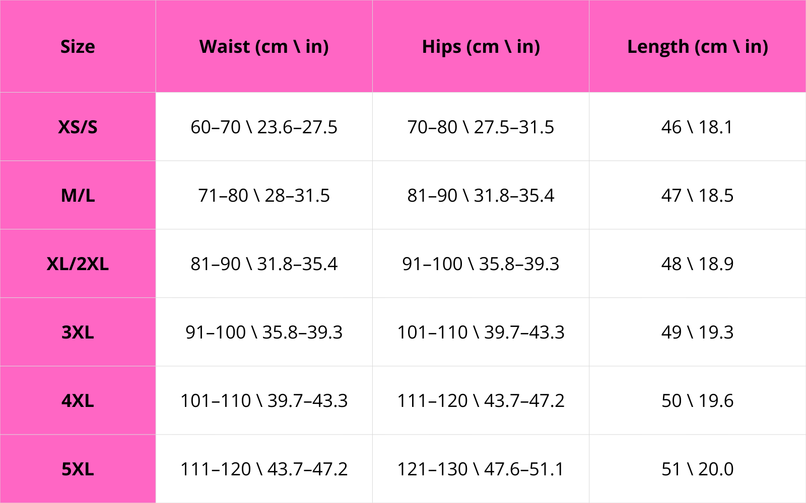 Size chart