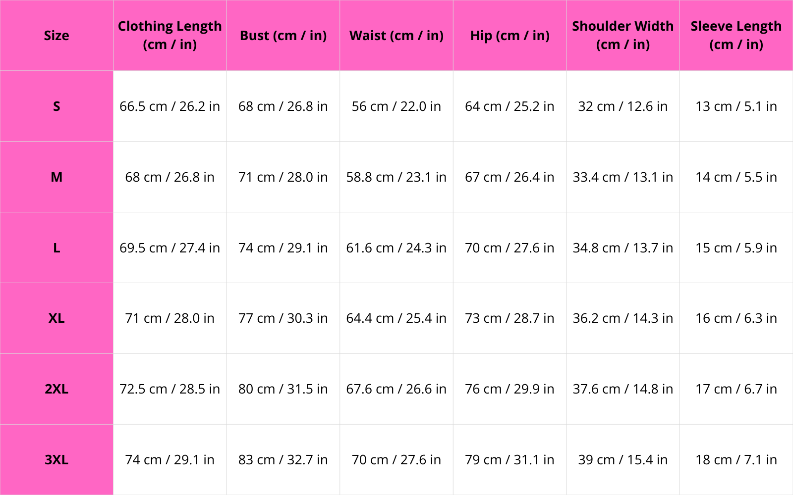 Size chart