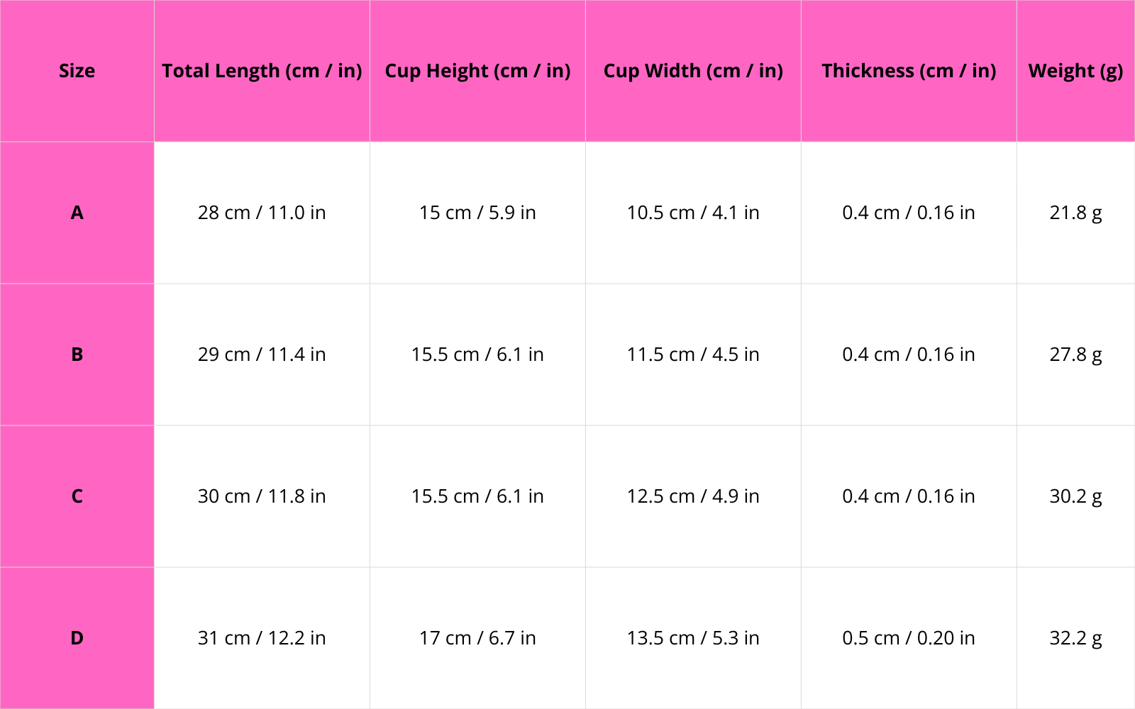 Size chart